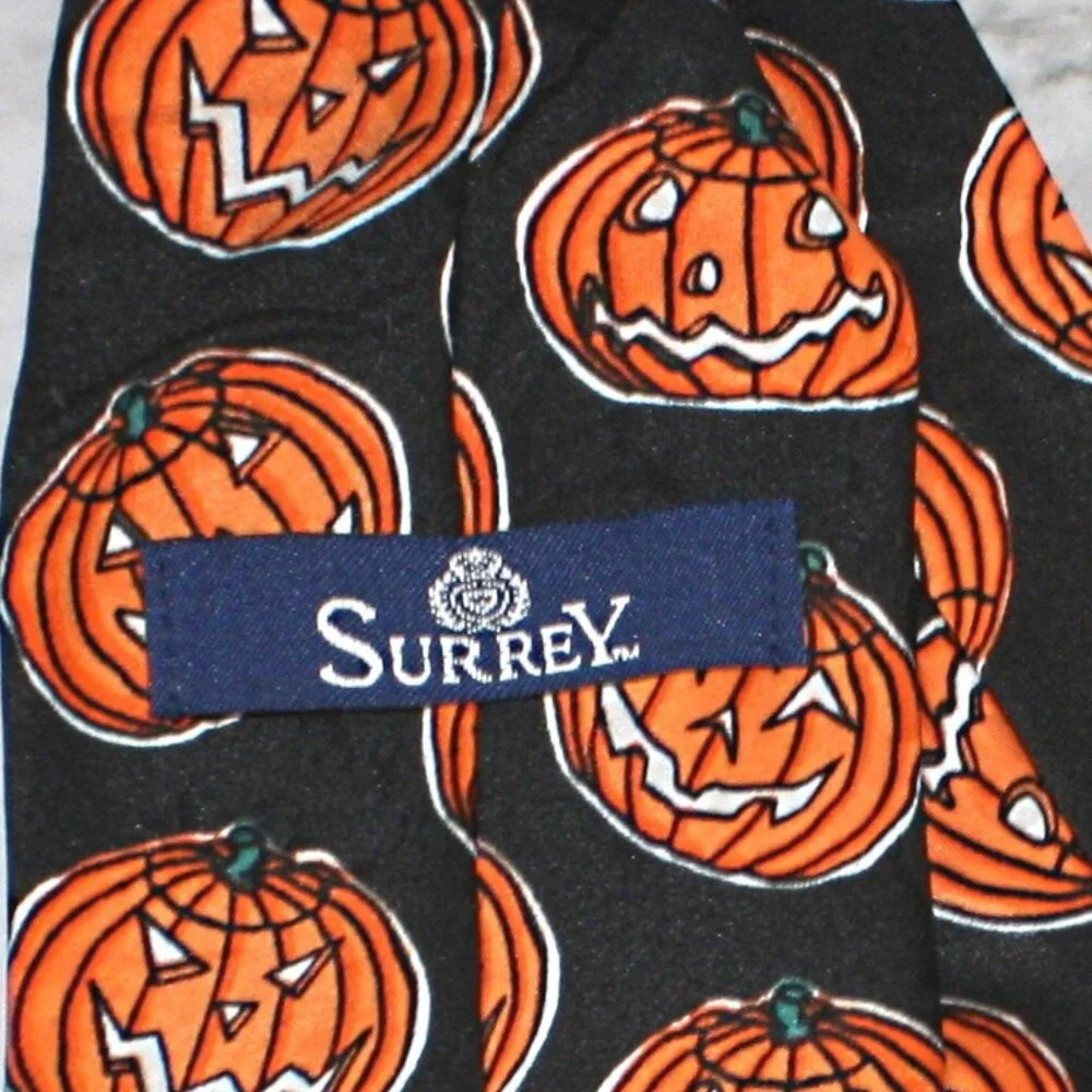 SURREY Necktie Halloween Pumpkin Jack O Lantern Menswear Neck Tie Orange Black